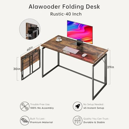 Folding Desk - 39.4” Wood Top Foldable Desk for Small Spaces | No Assembly Required Compact Desk for Home Office, Writing, and Study