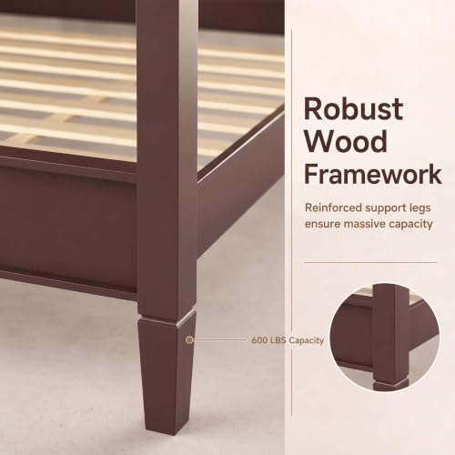 Walnut Wooden Canopy Bed Frame Queen with Tall Headboard, view 7