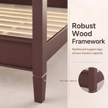 Walnut Wooden Canopy Bed Frame Queen with Tall Headboard, view 7