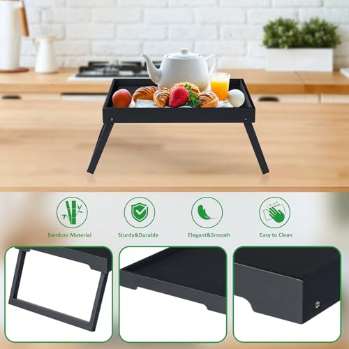 Bed Tray Table with Folding Legs, Breakfast in Bed Tray (1, Black) | Bed Trays for Folding Table Eating, Kitchen Serving, Food, Sofa, Snacking or Working, Laptop Desk Dinner, Snack Tray