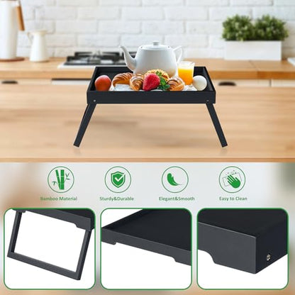 Bed Tray Table with Folding Legs, Breakfast in Bed Tray (1, Black) | Bed Trays for Folding Table Eating, Kitchen Serving, Food, Sofa, Snacking or Working, Laptop Desk Dinner, Snack Tray
