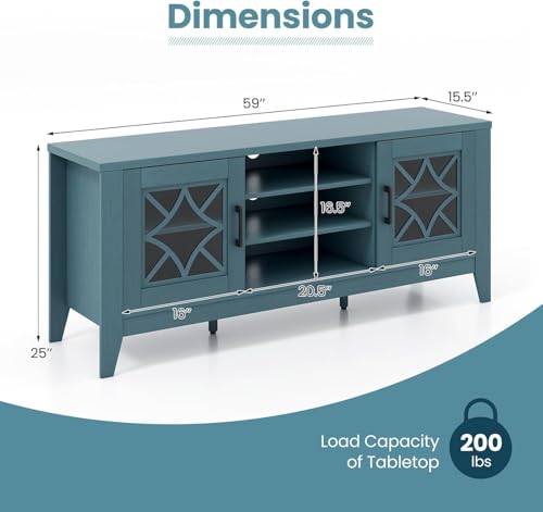 Farmhouse TV Stand for 65 Inch TV, Entertainment Center, Teal Blue, view 4