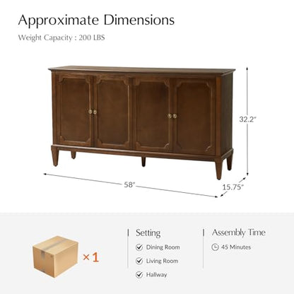 Mid-Century Modern Sideboard Cabinet, 4-Door Storage Buffet, view 4