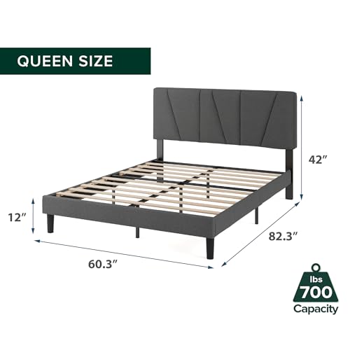Zinus Maya Upholstered Bed Frame with Asymmetric Headboard, Queen, view 3