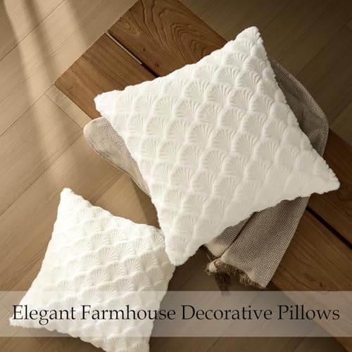 Boho Pillow Covers 18x18 Inch Set of 2 Decorative Throw Pillow Covers for Sofa Couch Living Room Bedroom Bohemia Modern Farmhouse Cream Fur Cute Pillows Home Decor