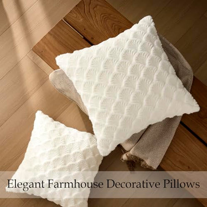 Boho Pillow Covers 18x18 Inch Set of 2 Decorative Throw Pillow Covers for Sofa Couch Living Room Bedroom Bohemia Modern Farmhouse Cream Fur Cute Pillows Home Decor