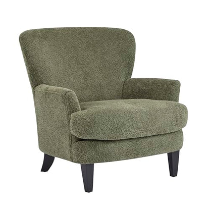Colby Boucle Upholstered Club Chair, Living Room Accent Chair, Wooden Frame, Flared Armrest, Plush Thick Cushion, Reading Lounge Chair, Space-Saving Furniture, Olive Green