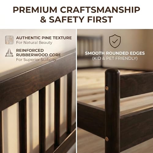JIVOIT King Size Platform Bed with Headboard and Footboard, Traditional Style Pinewood Bed with Strengthened Bed Frame, Under-Bed Storage Space, No Box Spring Needed