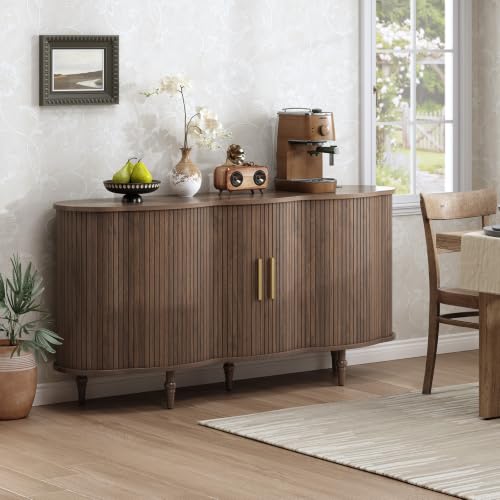 63" Fluted Sideboard Buffet Cabinet with Storage (Walnut), view 6