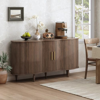 63" Fluted Sideboard Buffet Cabinet with Storage (Walnut), view 6