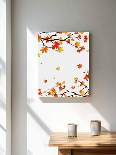 NuYeBiofx Thanksgiving Maple Leaf Canvas Wall Art Prints,48"x32" Framed Picture Artwork Fall Orange Red Leaves Printed Canvas Oil Painting for Living Room Bedroom Office,Ready to Hang