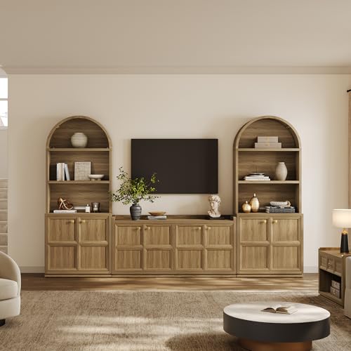61.7" 4-Door Buffet Sideboard Cabinet Living Room, 2 PCS Brown Oak, view 5