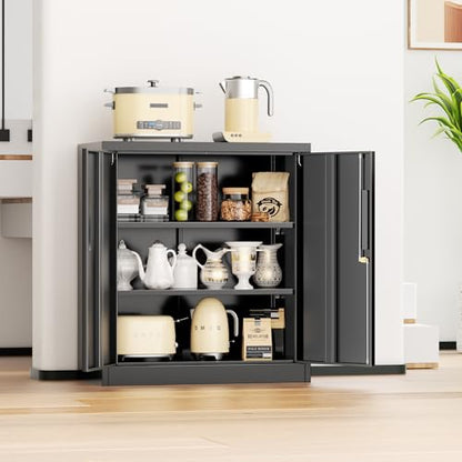 36” Metal Storage Cabinet with Doors and Shelves，Garage Cabinets, Lockable Storage Cabinet for Home, Office, Pantry (Black)