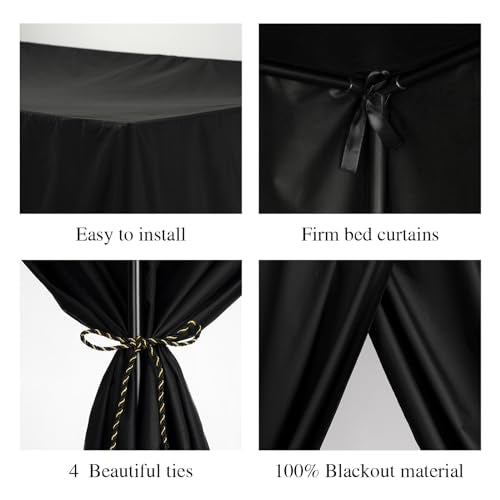 Black Canopy Bed Curtain 4 Corner Post Bed Curtains, King, view 4