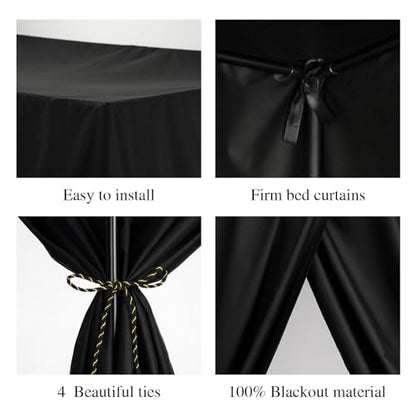 Black Canopy Bed Curtain 4 Corner Post Bed Curtains, King, view 4