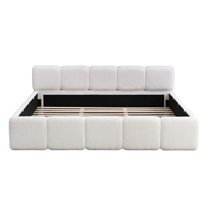 White Bouclé Platform Bed, view 7
