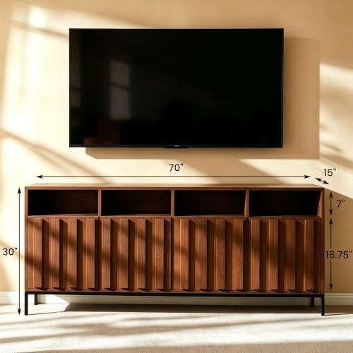 70" Walnut Fluted TV Stand for up to 80" TVs with Power Outlets, view 3