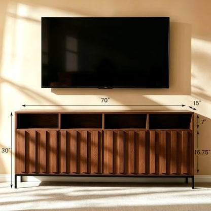 70" Walnut Fluted TV Stand for up to 80" TVs with Power Outlets, view 3