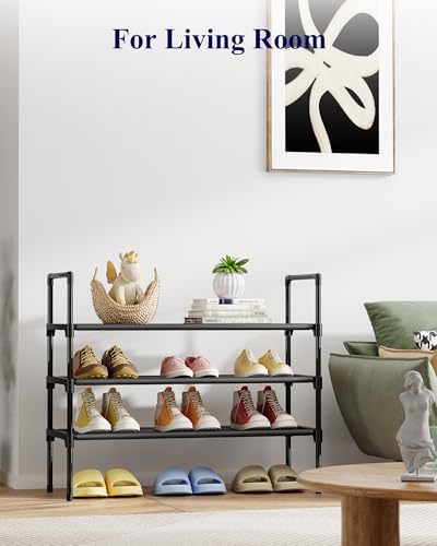 Shoe Rack - 3-Tier Shoe Organizer, Shoe Rack for Closet, Entryway, Bedroom, Easy- Assembly Storage Shelf with Side Handles, 27.6" Wide - 3 Tiers, Black