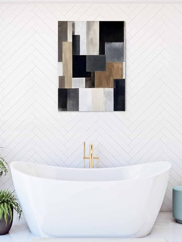 NuYeBiofx Abstract Black Beige Gray Color Block Canvas Wall Art Prints,48"x32" Framed Picture Artwork Modern Geometric Art Printed Canvas Oil Painting for Living Room Bedroom Office,Ready to Hang