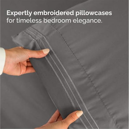 Queen Size 4 Piece Sheet Set - Breathable & Cooling Sheets - Dark Grey, view 7