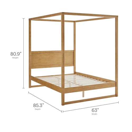 Alva Queen Size 4-Post Wood Platform Canopy Bed in Oak – with with Headboard, view 3