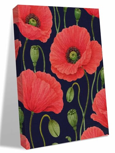 NuYeBiofx Red Poppy Farmhouse Floral Canvas Wall Art Prints,30"x20" Framed Picture Artwork Blossom Floral on Black Printed Canvas Oil Painting for Living Room Bedroom Office,Ready to Hang