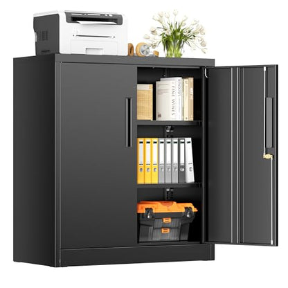 36” Metal Storage Cabinet with Doors and Shelves，Garage Cabinets, Lockable Storage Cabinet for Home, Office, Pantry (Black)
