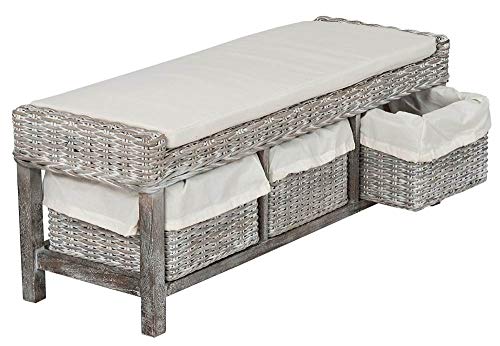 Safavieh FOX6537A Home Collection Kobutsu Rattan Storage Bench, White/Grey Wash