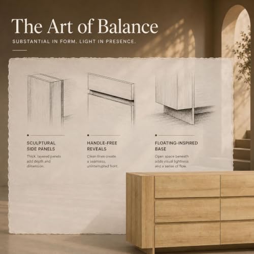 60" Modern 6 Drawer Dresser for Bedroom, 20" Depth for More Storage, view 4