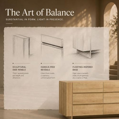 60" Modern 6 Drawer Dresser for Bedroom, 20" Depth for More Storage, view 4