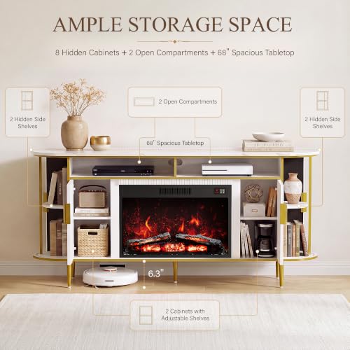 68" TV Stand with Fireplace for TVs up to 75 Inches, view 7