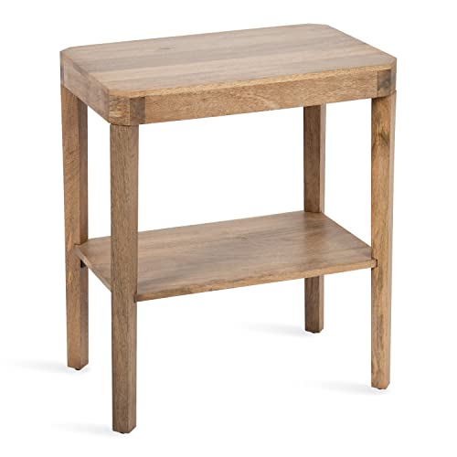 Talcott Mid-Century Rectangle Wood Side Table; 22 x 14 x 26; Natural Wood; Decorative Transitional Two Tier End Table for Use as a Bedroom Nightstand or Living Room Accent