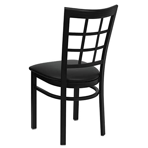 Hercules Series Window Back Metal Restaurant Chair, Modern Upholstered Armless Dining Chair for Restaurants and Kitchens, Black