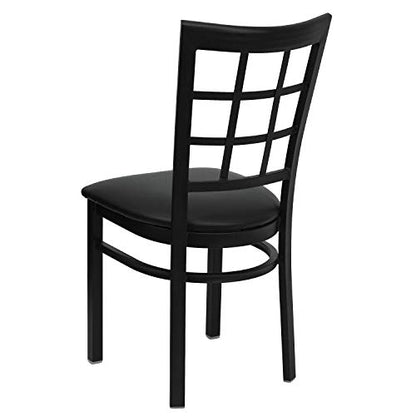 Hercules Series Window Back Metal Restaurant Chair, Modern Upholstered Armless Dining Chair for Restaurants and Kitchens, Black