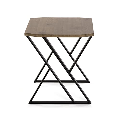 Versa Tulsa Side Table for Living Room, Bedroom or Kitchen Modern Low Table, Set of 2, Measures 50 x 45 x 45 cm (H x L x W), Wood and Metal, Colour: Brown and Black
