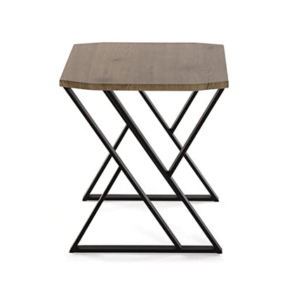 Versa Tulsa Side Table for Living Room, Bedroom or Kitchen Modern Low Table, Set of 2, Measures 50 x 45 x 45 cm (H x L x W), Wood and Metal, Colour: Brown and Black