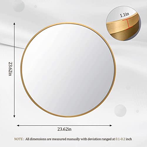 Round Mirror 23.6" Gold Wall Mounted Circle Mirror with Aluminum Alloy Frame Modern Design for Bathroom, Living Room, Vanity, Bedroom, Entryway