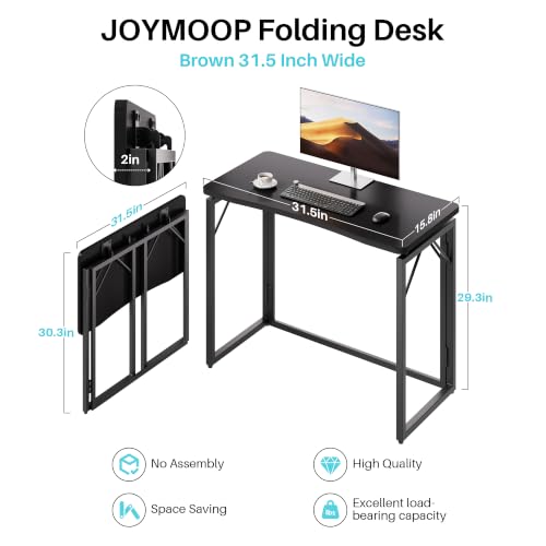 31.5" Black Folding Desk, No Assembly, Wooden Top, Small Size, view 4
