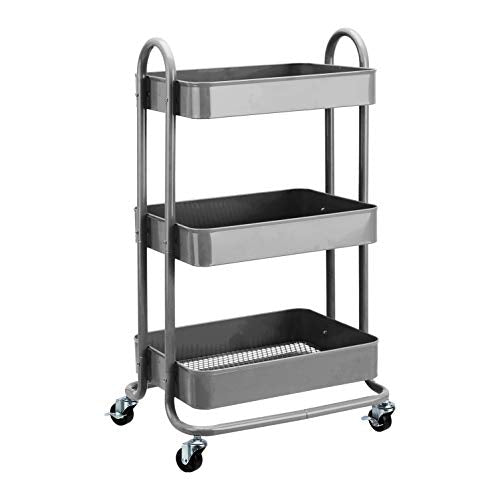 3-Tier Rolling Utility or Kitchen Cart, Lockable Wheels, Multifunctional Storage, view 2