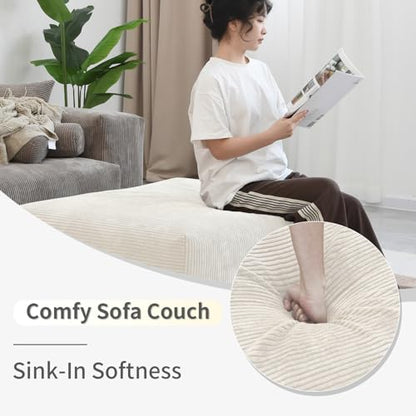 Cloud Couch Modular Sectional Sofa,102inch Corduroy Couch 2 Seater LoveSofa,Beige Convertible Sectional Sofa for Living Room, Cushion Covers Removable& Washable