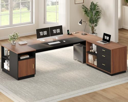 78.7" L Shaped Executive Desk with Lateral File Cabinet, view 2