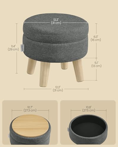 SONGMICS Storage Ottoman, Foot Stool, Foot Rest with Wood Legs | Small Table for Hallway, Living Room, 12.2 Inches, Linen-Look Fabric, Slate Gray ULOM514GN01