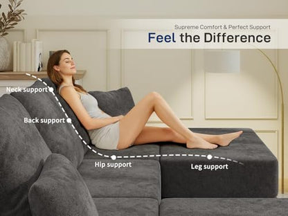 Cloud Modular Sectional Sofa, Comfy Boneless Couch for Living Room, Modern L-Shaped Couch with Reversible Chaise, Customizable Sleeper Sofa Bed with Non Slip, No Assembly & Deep Seat, Dark Grey