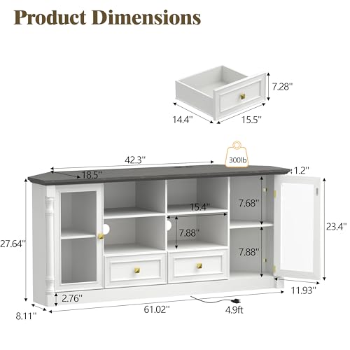 Corner TV Stand for 55 60 65 Inch TVs,Entertainment Center,White, view 3