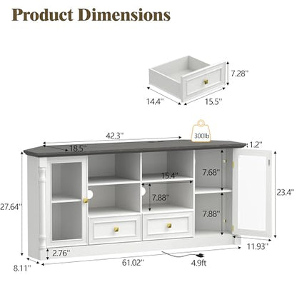 Corner TV Stand for 55 60 65 Inch TVs,Entertainment Center,White, view 3