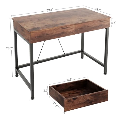 Small Desk with 2 Wooden Drawers, 40 Inch Home Office Writing Desk, view 4
