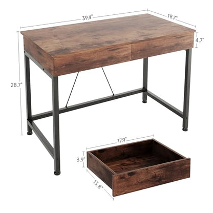 Small Desk with 2 Wooden Drawers, 40 Inch Home Office Writing Desk, view 4