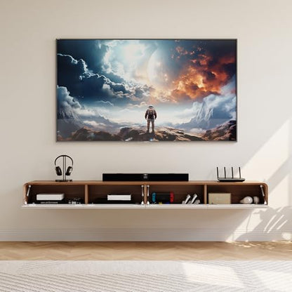 94" Fully Assembled Wood Floating TV Stand, Walnut and White, view 4