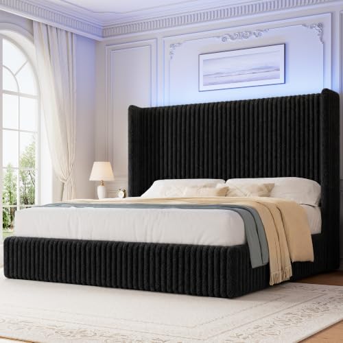 King Size 55" Tall Upholstered Bed Frame with Wingback Headboard, view 2
